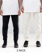 Asos 2 Pack Skinny Jersey Joggers In Black And Beige - Multi