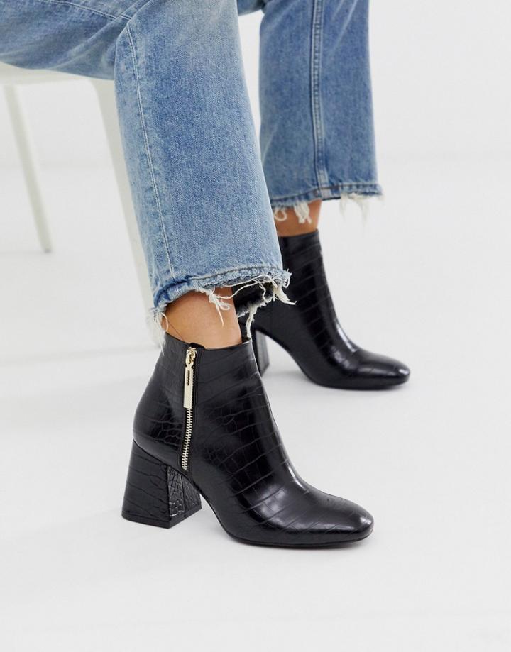 Stradivarius Moc Croc Heeled Boot In Black