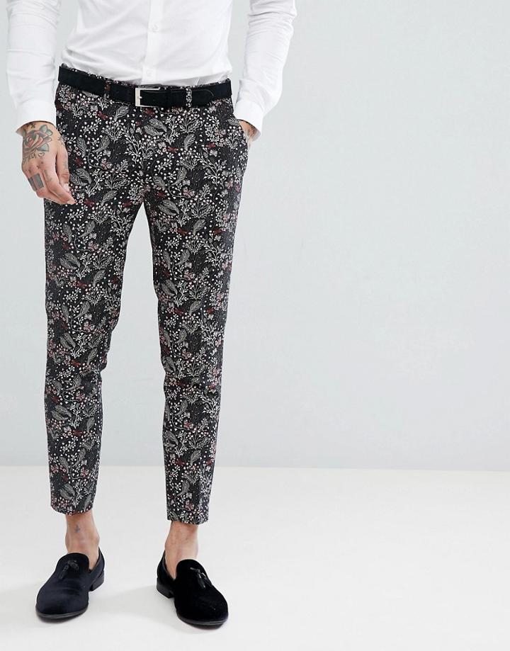 Devil's Advocate Skinny Fit Floral Cropped Suit Pants - Black