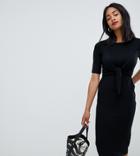 Asos Design Maternity Nursing Knot Front Dress With Half Sleeve - Black