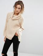 Qed London Chunky Knit High Neck Sweater - Beige