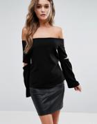 New Look Split Sleeve Bardot Top - Black