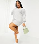 Asos Design Curve Knitted V Neck Mini Dress In Gray-grey