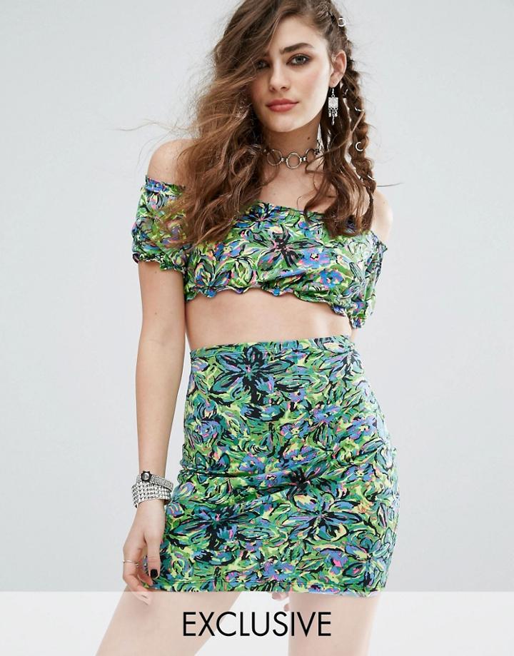 Motel Bardot Off Shoulder Crop Top Co-ord - Green