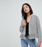 New Look Petite Peplum Hem Boucle Jacket - Black