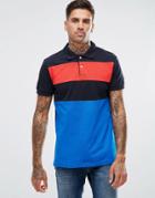 Pull & Bear Short Sleeve Polo With Contrast Stripe In Blue - Blue
