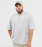 Asos White Plus Oversized Polo In Light Gray Marl Pique With Zip Neck - Gray