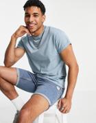 New Look Organic Cotton Roll Sleeve T-shirt In Blue-blues