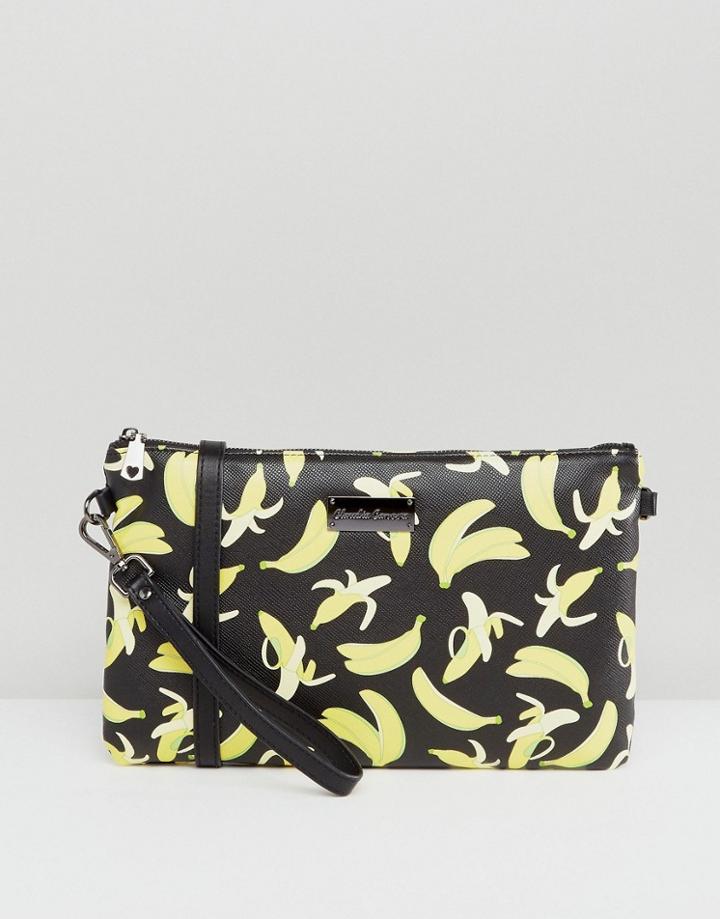 Claudia Canova Banana Print Clutch Bag With Chain - Black
