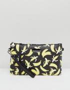 Claudia Canova Banana Print Clutch Bag With Chain - Black