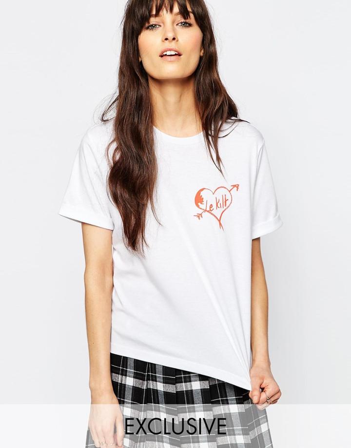 Le Kilt For Asos Heart Motif T-shirt - White