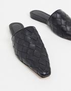 Asos Design Luxury Premium Leather Woven Mules In Black