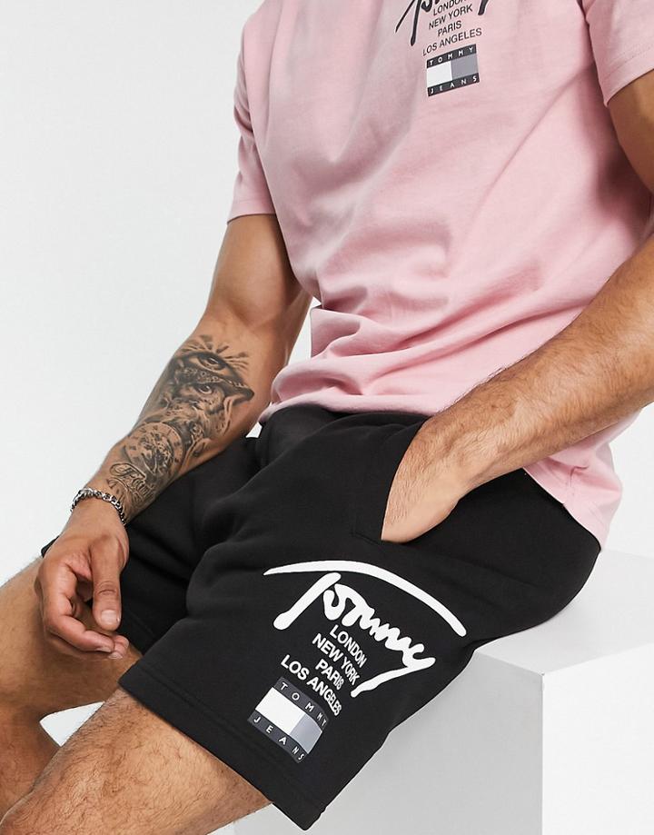 Tommy Jeans Modern Signature Logo Beach Shorts Relaxed Fit In Black