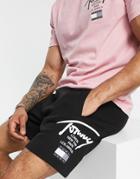 Tommy Jeans Modern Signature Logo Beach Shorts Relaxed Fit In Black