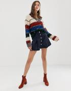 Raga Tara Faux Suede Button Down Skirt - Blue