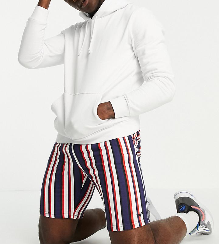 Threadbare Tall Stripe Shorts In Red Navy And White - Part Of A Set-multi