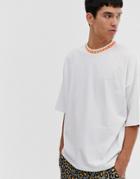 Asos Design Oversized T-shirt With Geometric Tipping - White