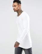 Asos Longline Muscle Long Sleeve T-shirt With Boat Neck In White - White