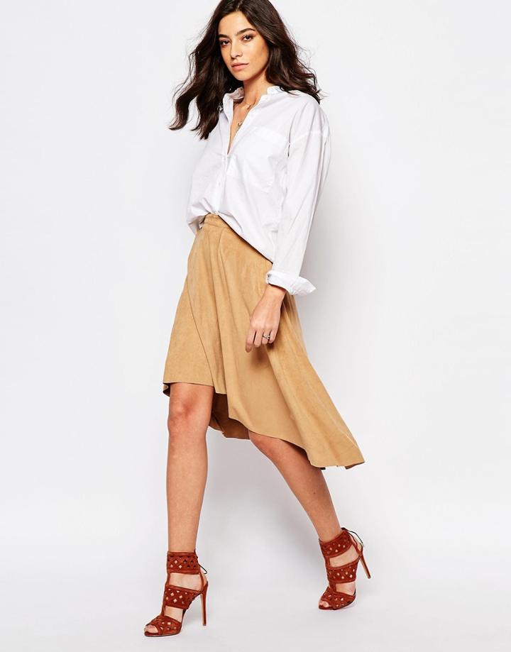 Supertrash Super Full Skirt In Faux Suede - Camel