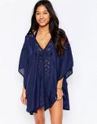 Melissa Odabash Caftan With Cut Work Detail - Navy