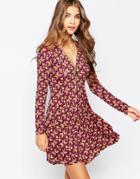Qed London Skater Dress With Zip Front Detail - Violet