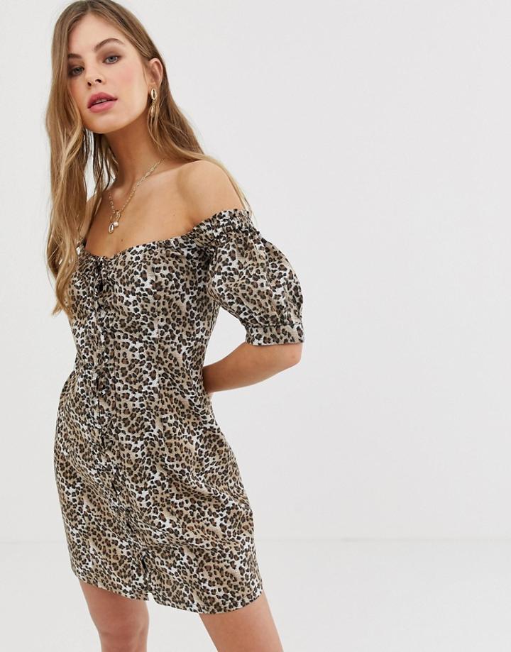 Asos Design Lace Up Mini Sundress In Leopard Print - Multi