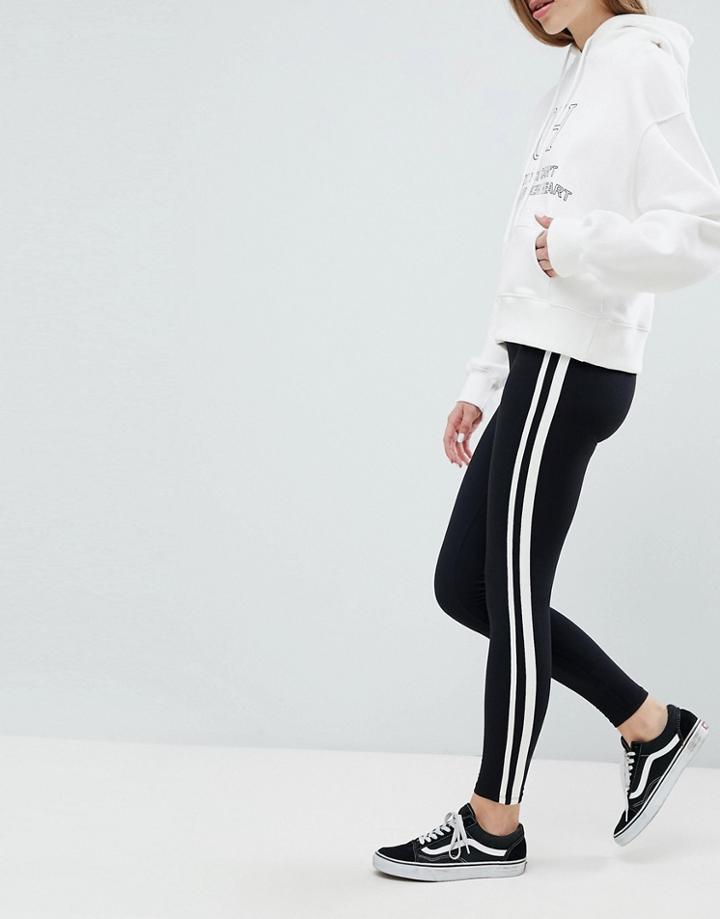 Pull & Bear Side Stripe Legging In Black - Black