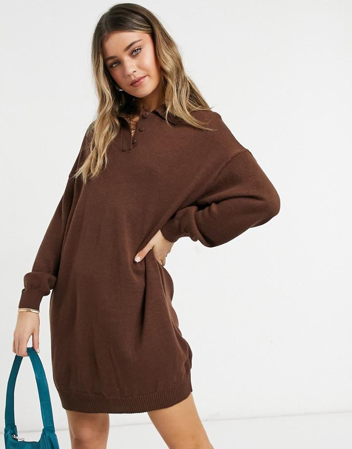 Asos Design Mini Dress With Polo Neck In Brown