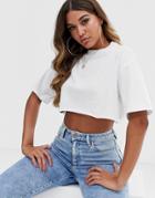 Asos Design Super Crop T-shirt With Raw Edge In White - White