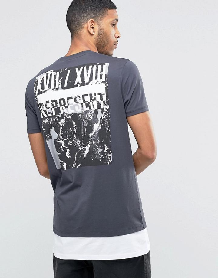 Asos Super Longline T-shirt With Marble Back Print And Contrast Hem Extender - Ebony
