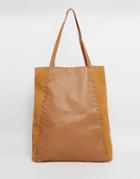 Asos Leather And Suede Shopper With Whipstitch Detail - Tan