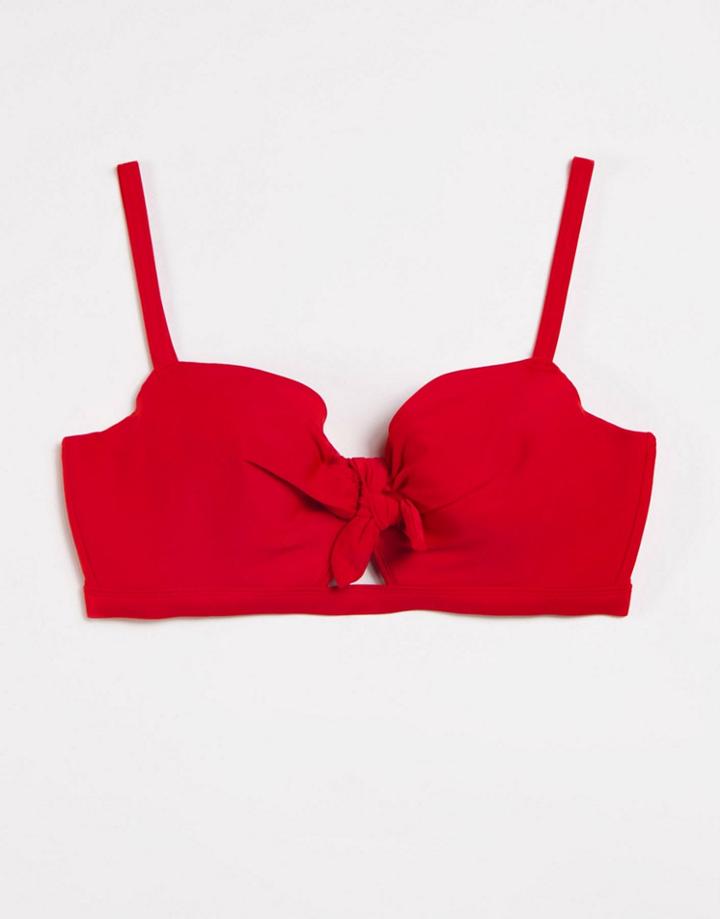 Pour Moi Fuller Bust Horizon Padded Underwired Tie Bikini Top In Red