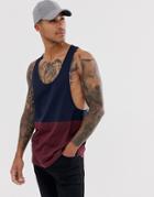 Asos Design Organic Extreme Racer Back Tank With Contrast Yoke In Burgundy-red