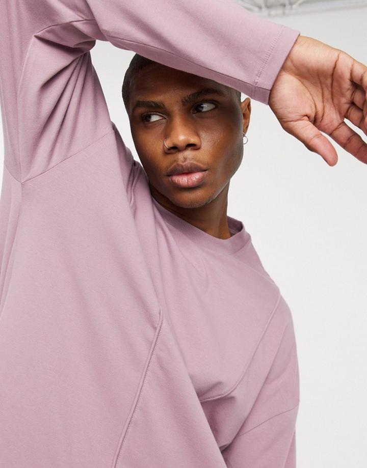 Asos Design Oversized Long Sleeve T-shirt With Seam Detail In Purple