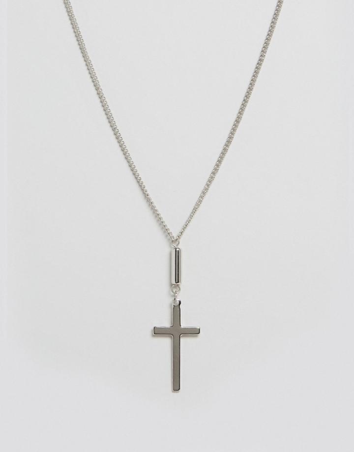 Asos Cross Long Pendant Necklace - Rhodium