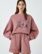 Pull & Bear Arkanas Varsity Sweatshirt In Soft Pink