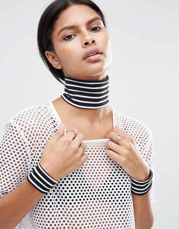 Asos Wide Jersey Stripe Choker Necklace Co-ord - Black