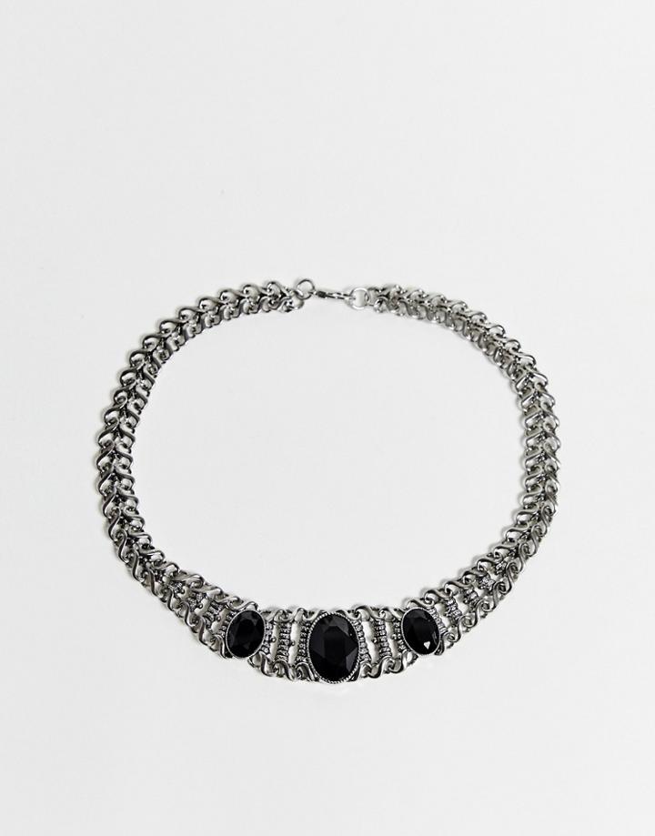 Asos Edition Necklace With Swarovski Stones In Burnished Silver - Gold