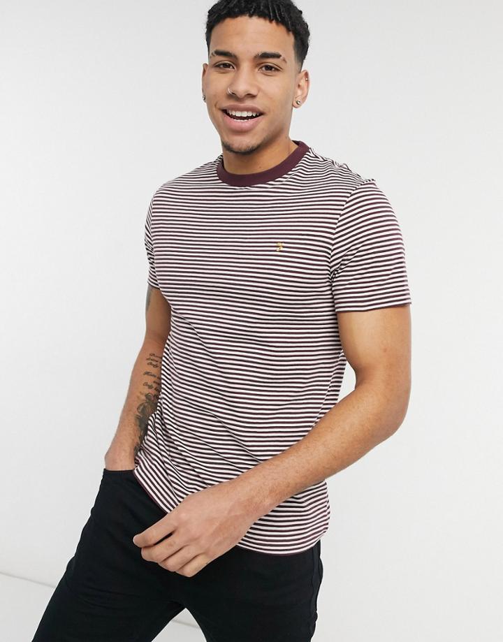 Farah Daytona Organic Cotton Striped T-shirt In Red