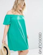 Asos Curve Boho Off Shoulder Dress - Green