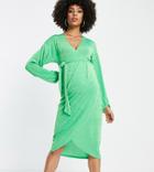 Asos Design Maternity Wrap Slinky Blouson Sleeve Midi Dress In Green