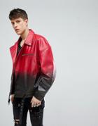 Asos Leather Oversized Asymmetric Biker Jacket - Red