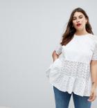 Asos Curve Smock Top In Broderie - White