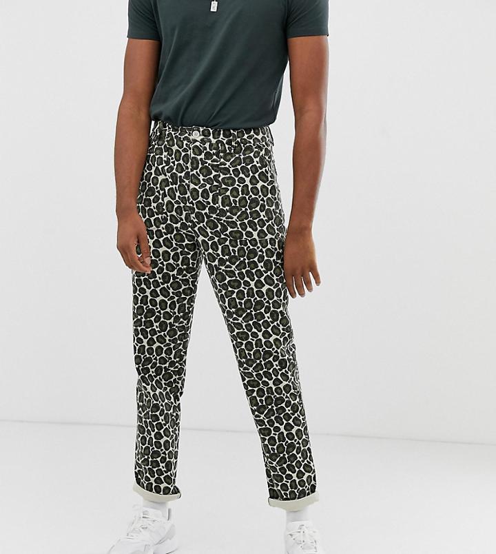 Asos Design Tall Fatigue Pants In Washed Animal Print - Stone