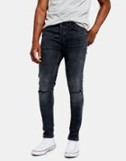 Topman Organic Cotton Blend Stretch Skinny Rip Jeans In Dark Blue-blues