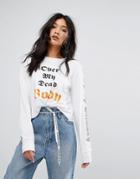 Cheap Monday Flame Slogan Long Sleeve T-shirt - White