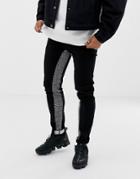 Liquor N Poker Slim Fit Jeans With Heritage Print Inside Stripe In Black - Black