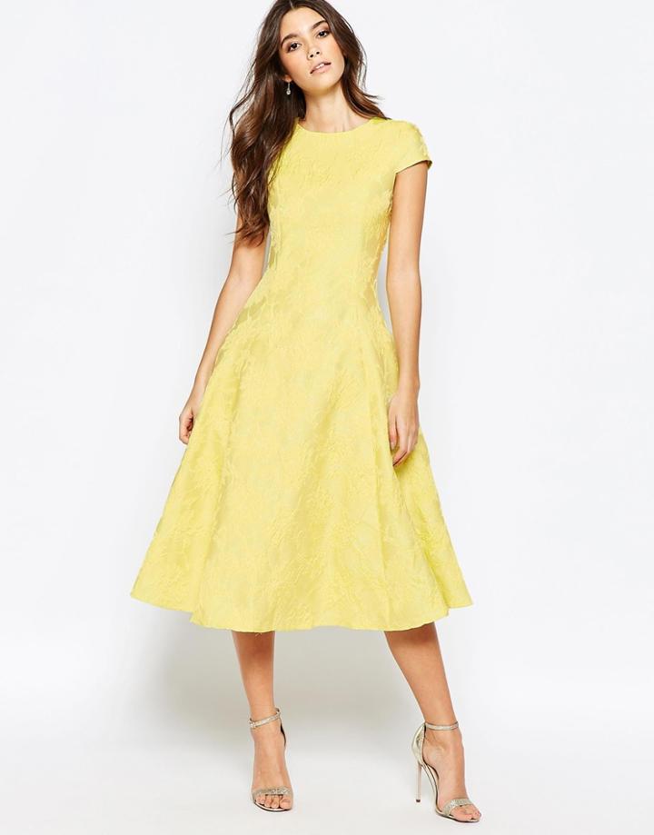 True Decadence Fit And Flare Full Skater Dress In Exclusive Jaquard - Yellow