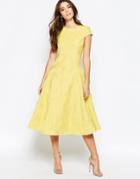 True Decadence Fit And Flare Full Skater Dress In Exclusive Jaquard - Yellow
