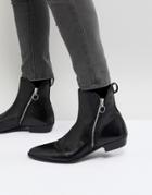 Walk London Rocky Leather Zip Boots In Black - Black